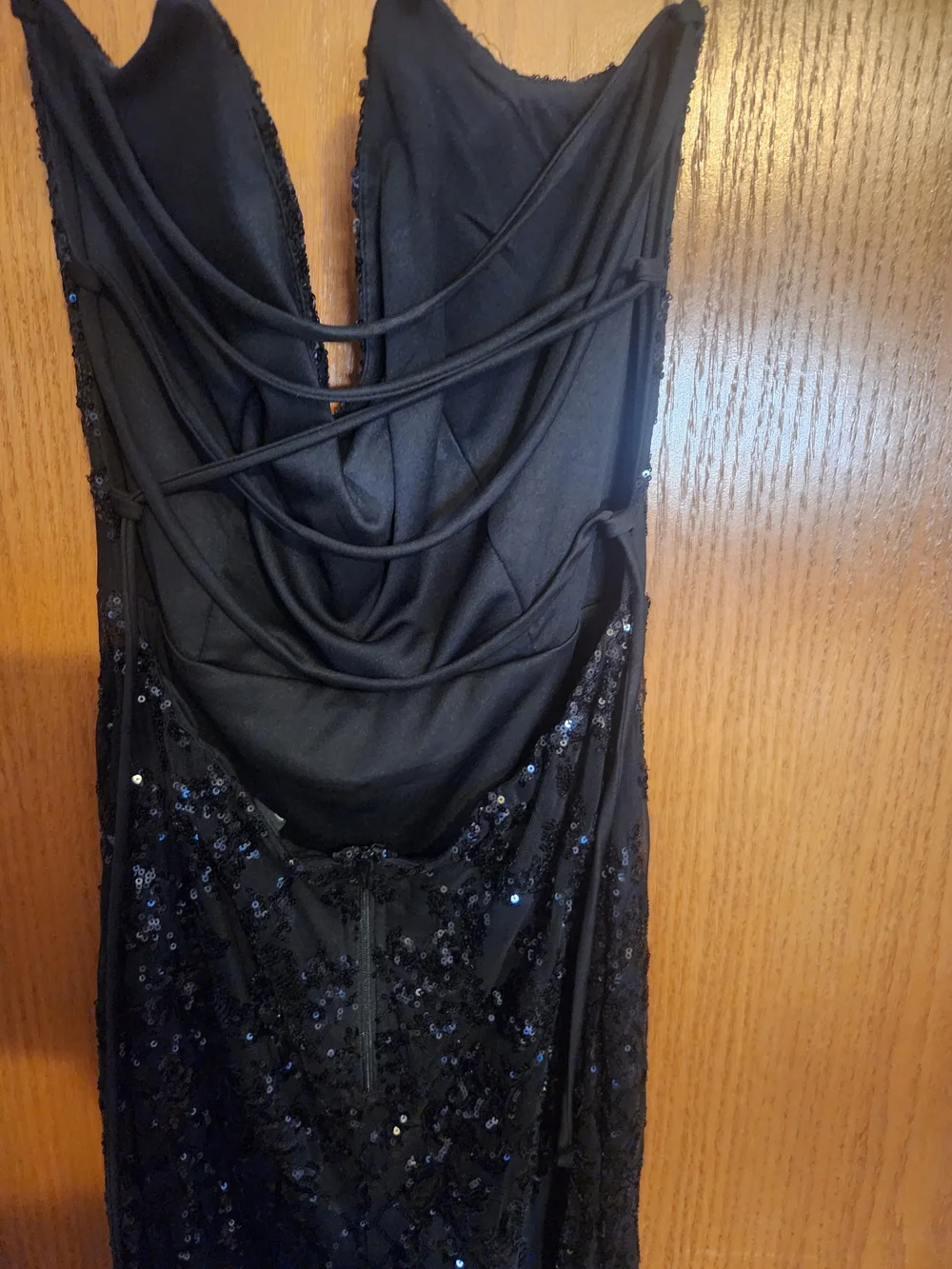 Windsor Black Sequin Strapless Prom Dress - Picture 3 of 4